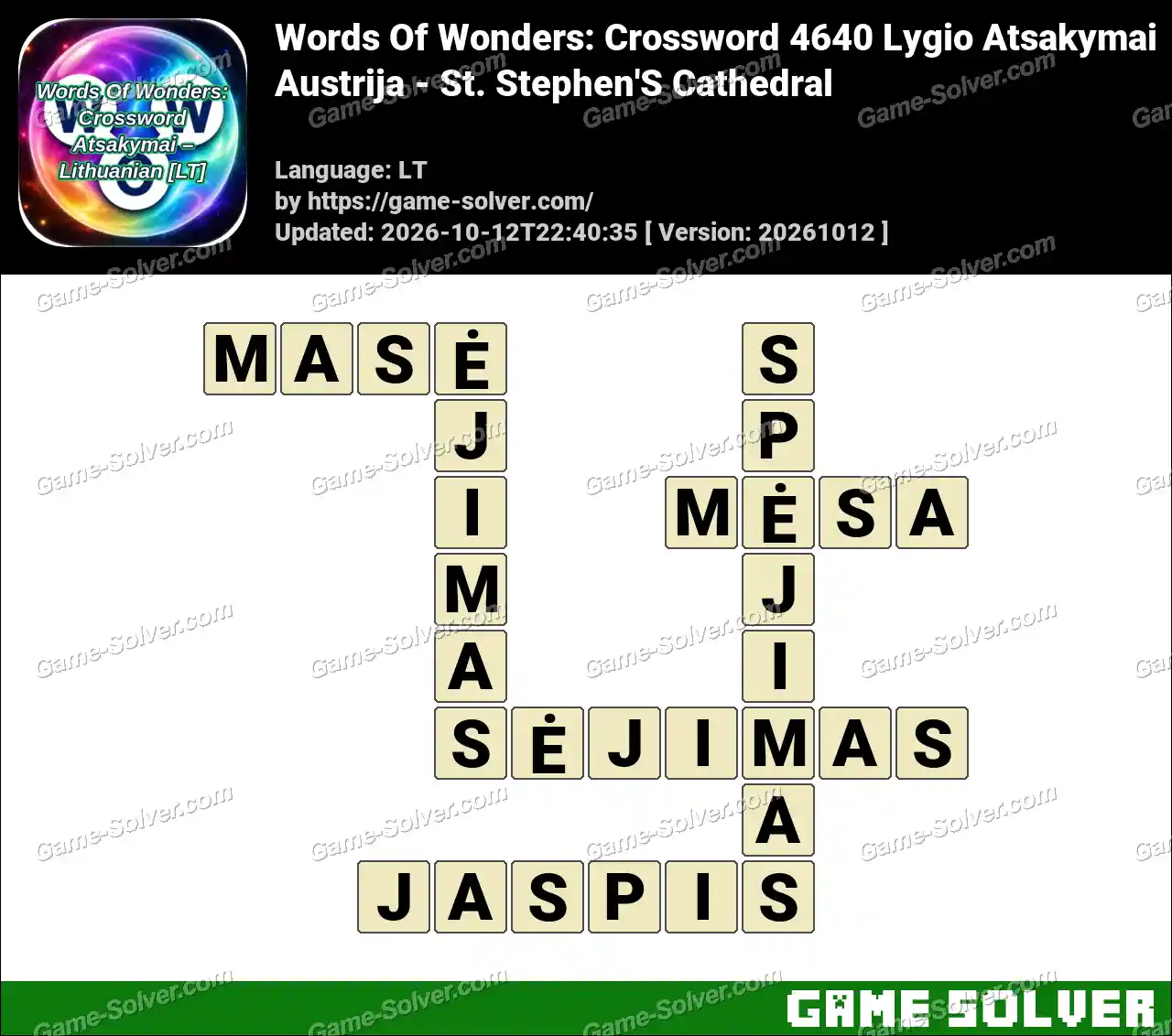 Words Of Wonders: Crossword 4640 Lygio Atsakymai – Austrija – St. Stephen’S Cathedral